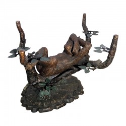 Bronze Monkey in Tree Dining Table Base Sculpture