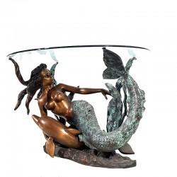 Bronze Mermaid with Dolphin Dining Table Base Sculpture