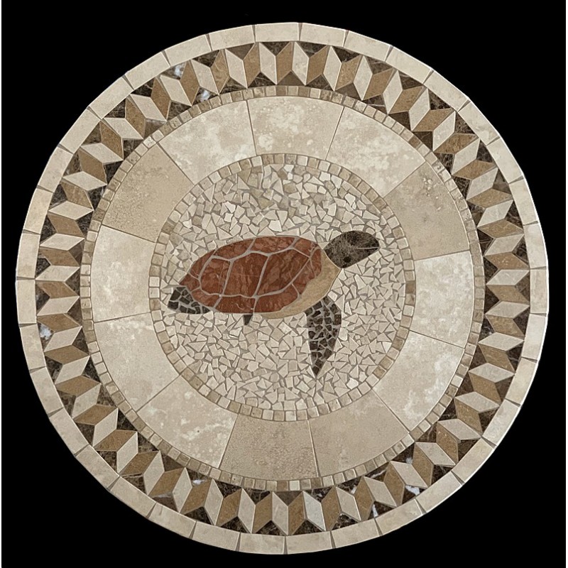 Turtle with Illusion Border Mosaic Table Top