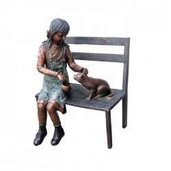 Bronze Girl & Cat on Bench...