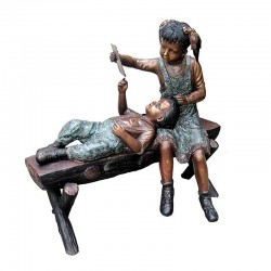 Bronze Brother & Sister on Bench Sculpture