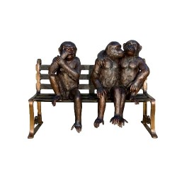 Bronze Monkeys on Bench Sculpture
