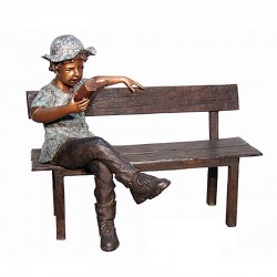 Bronze Boy Reading Book on Bench Sculpture