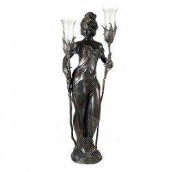 Bronze Lady Holding Liana & Floor Lamp Sculpture