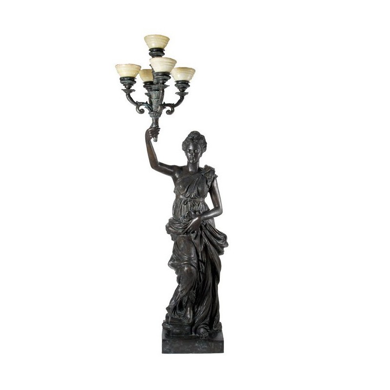 Bronze Lady holding Candelabra Sculpture - Right