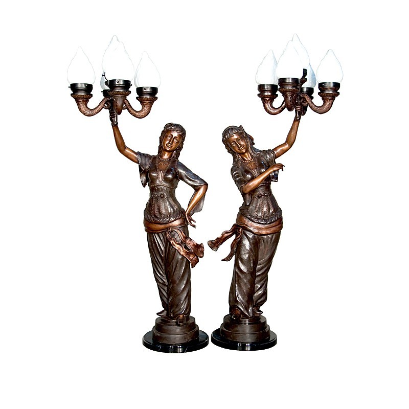 Bronze Lady Candelabra Sculpture Pair