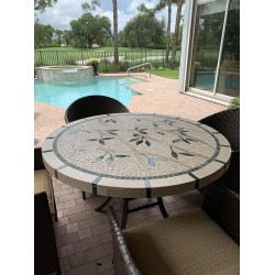 Bamboo Mosaic Table Top with Optional Umbrella Hole - Outside Setting