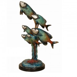 Bronze Colorful Trout Sculpture on Marble Base