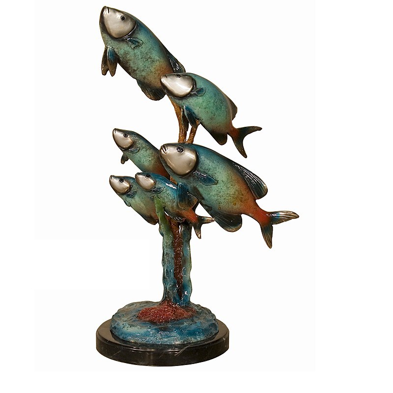 Bronze Colorful Trout Sculpture on Marble Base