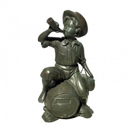 Bronze Table Top Boy on Barrel Blowing Horn Fountain