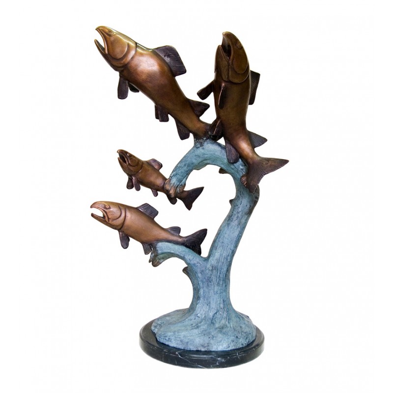 Bronze Table Top Four Trout Sculpture on Marble Base