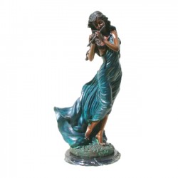 Bronze Table Top Girl playing Flute Sculpture
