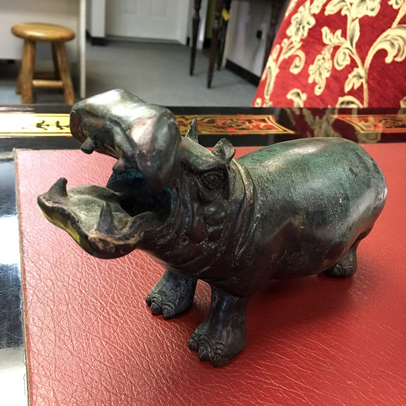 Bronze Table Top Hippopotamus Sculpture