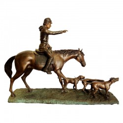 Bronze Table Top Hunter on Horse with Dogs Sculpture