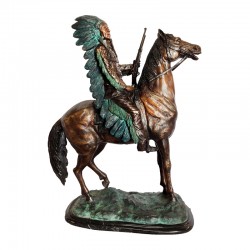 Bronze Table Top Indian Dan on Horse Sculpture