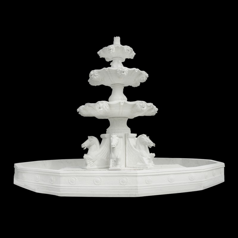 Marble Three Tier Horse Fountain with Basin