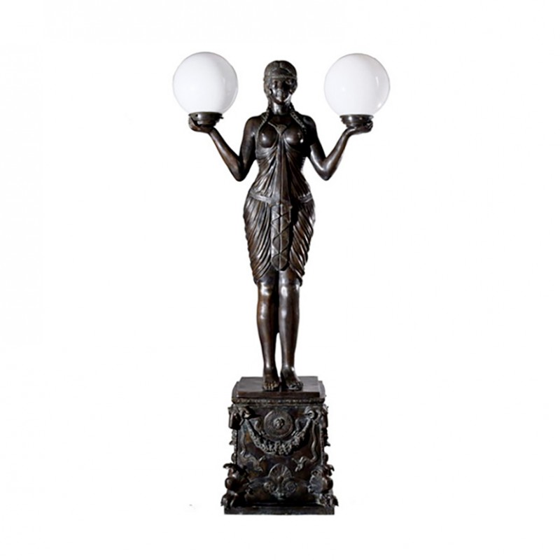 Bronze Art Deco Goddess atop Pedestal Torchiere