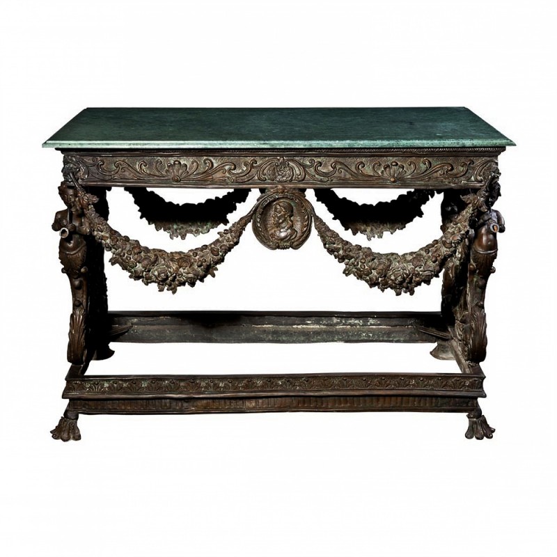 Bronze Garland Console Table with Marble Top