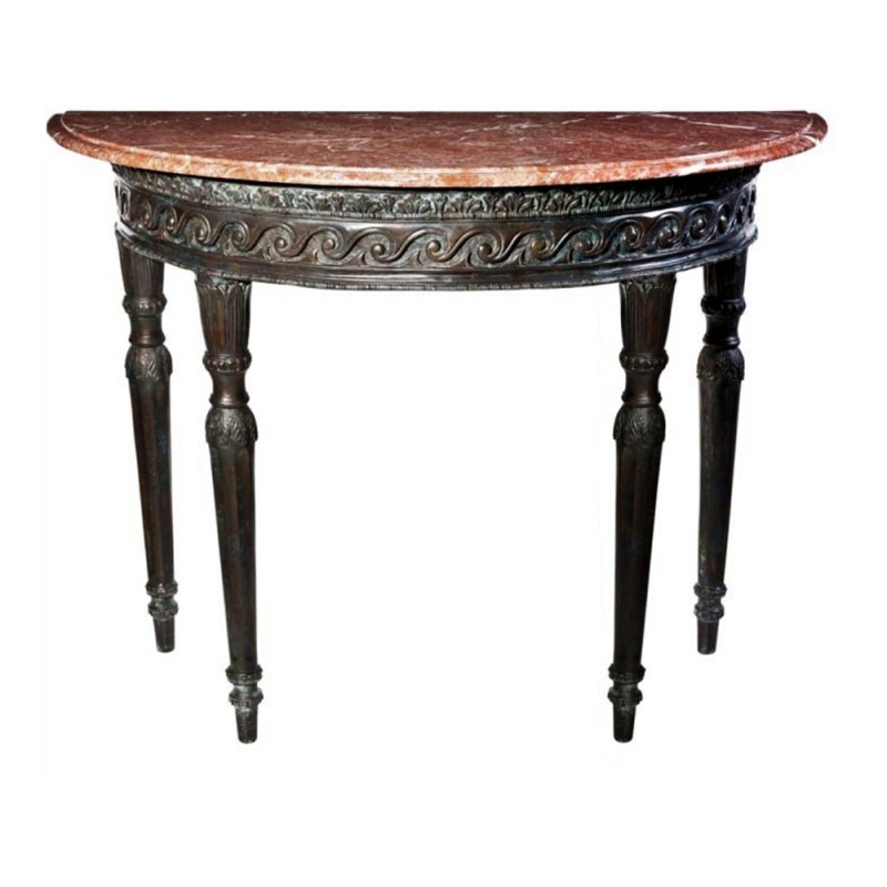 Bronze Ornate Moon Table with Marble Surface