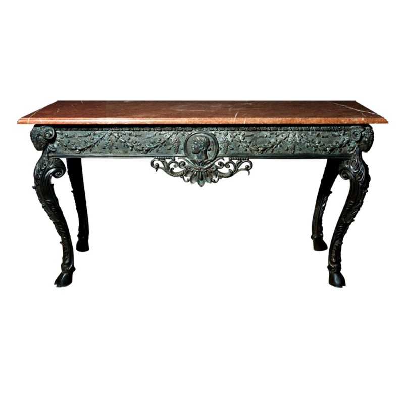 Bronze Rams Head Console Table with Marble Surface