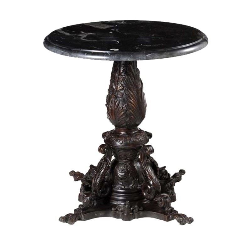 Bronze Round Accent Table with Marble Surface
