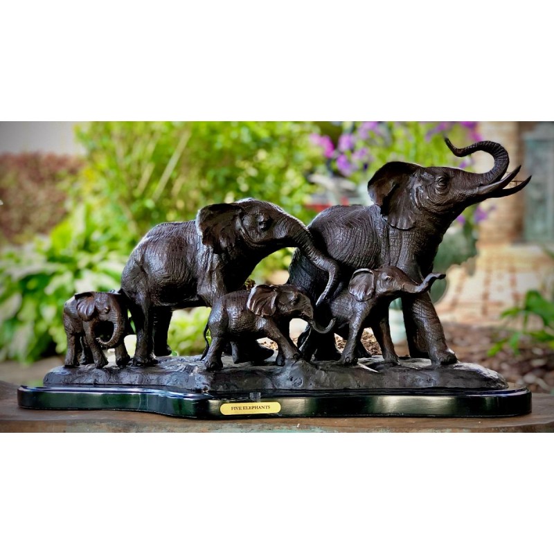 Bronze Table Top Elephant Family Sculpture