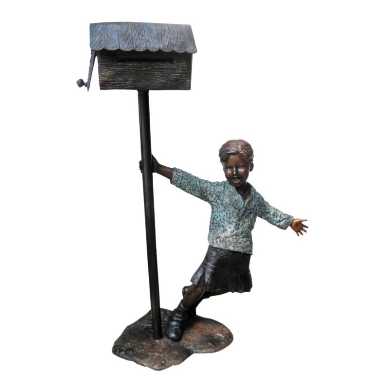 Bronze Boy holding Mailbox