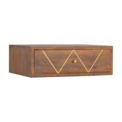 Wall Mounted Chestnut Brass Inlay Bedside Table
