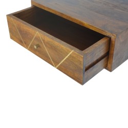 Wall Mounted Chestnut Brass Inlay Bedside Table