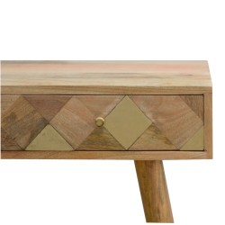 Oak-ish Gold Brass Inlay Console Table