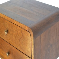 2 Drawer Curved Wall Mounted Chestnut Bedside