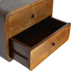 2 Drawer Curved Wall Mounted Chestnut Bedside
