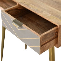 Sleek Cement Brass Inlay Writing Desk with Cable Access