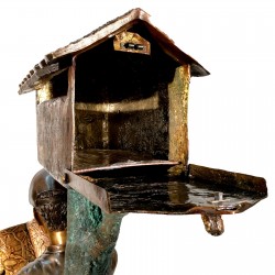 Bronze Boy & Dog on Log Mailbox - Open Mailbox