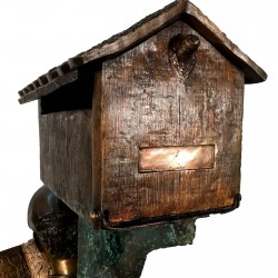 Bronze Boy & Dog on Log Mailbox - Close Mailbox