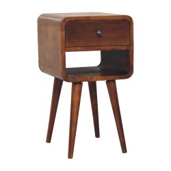 Mini Chestnut Curved Bedside with Lower Slot