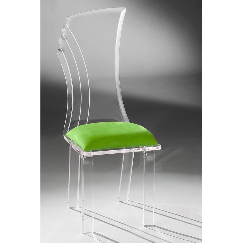 Impression Acrylic Dining Chair Shown with Green Fabric (acrylic color and fabric options)