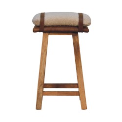 Boucle Cream and Buffalo Leather Strapped Bar Stool