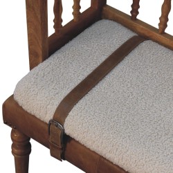 Boucle Cream and Buffalo Leather Strapped Hallway Bench