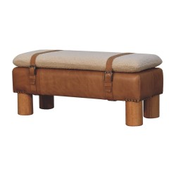 Tan Buffalo Leather Boucle Cream Strapped Cylindrical Bench