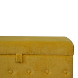 Mustard Lid-up Cotton Velvet Storage Ottoman / Bench