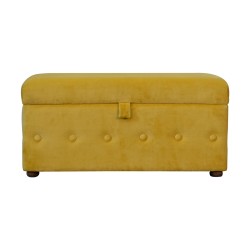 Mustard Lid-up Cotton Velvet Storage Ottoman / Bench
