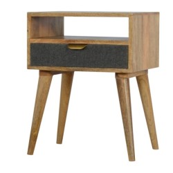 Grey Tweed Bedside / Accent Table with Open Slot