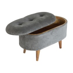 Oblong Grey Velvet Storage Footstool