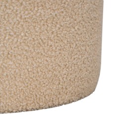 Boucle Round Footstool with Buffalo Leather Piping