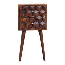 Mini Chestnut Cube Carved 2 Drawer Bedside / Accent Table