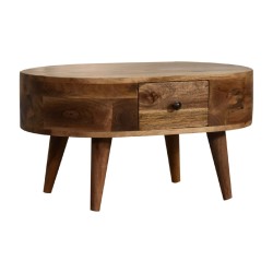 Mini Oak-ish Rounded Coffee Table with Two Drawers