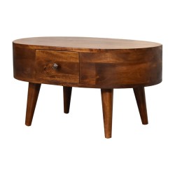 Mini Chestnut Rounded Coffee Table with Two Drawers