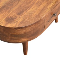 Mini Chestnut Rounded Coffee Table with Two Drawers
