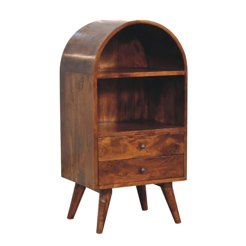 Rounded Top Chestnut Display Cabinet with Two Drawers